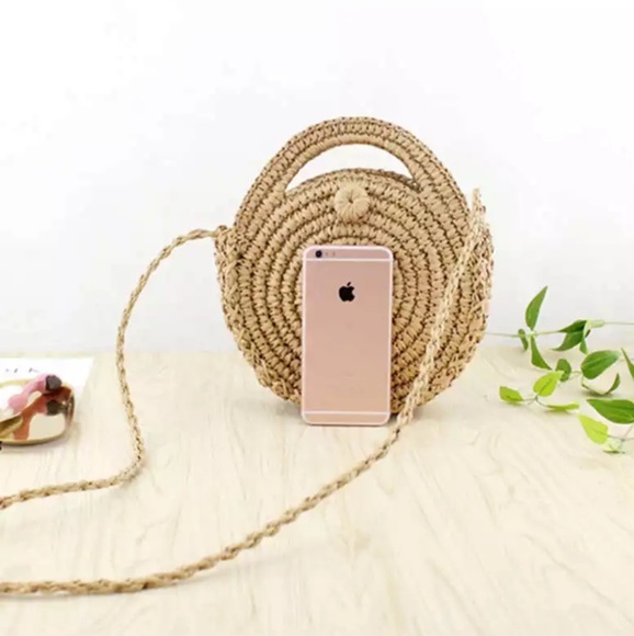 Hand Woven Rattan Straw Round Crossbody Bag - Picture 3 of 8